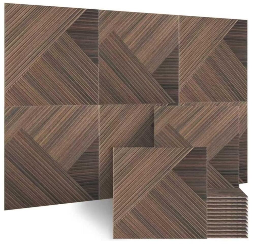 BUBOS 6Pk Acoustic Wood Wall Panels 23.6" Soundproof Peel & Stick Walnut